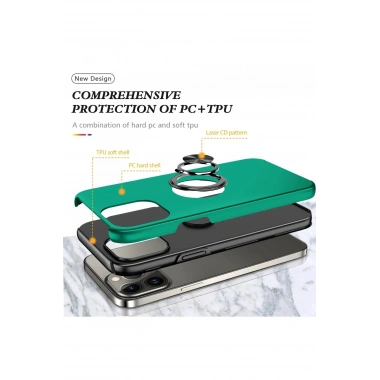Mey İthalat®  iPhone 13 Pro Kılıf Elit Yüzüklü Kapak - Yeşil