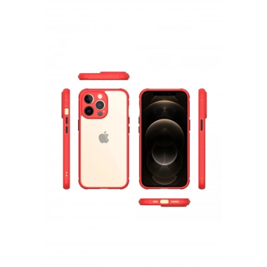 Mey İthalat® iPhone 13 Pro Kılıf Miami Şeffaf Silikon - Kırmızı