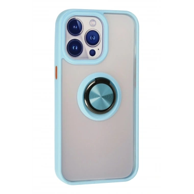 Mey İthalat®  iPhone 13 Pro Kılıf Montreal Yüzüklü Silikon Kapak - Buz Mavi