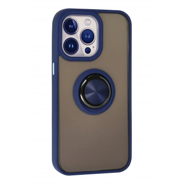 Mey İthalat®  iPhone 13 Pro Kılıf Montreal Yüzüklü Silikon Kapak - Lacivert