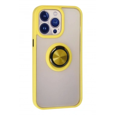 Mey İthalat®  iPhone 13 Pro Kılıf Montreal Yüzüklü Silikon Kapak - Sarı