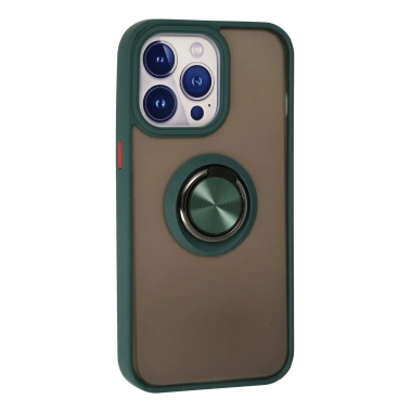 Mey İthalat®  iPhone 13 Pro Kılıf Montreal Yüzüklü Silikon Kapak - Yeşil