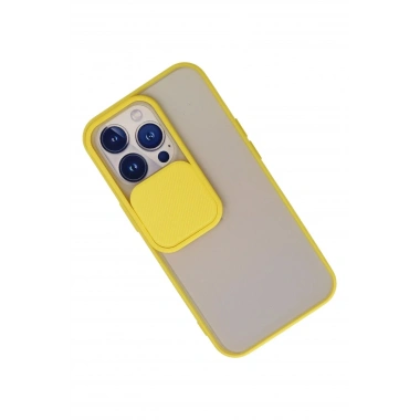Mey İthalat® iPhone 13 Pro Kılıf Palm Buzlu Kamera Sürgülü Silikon - Sarı