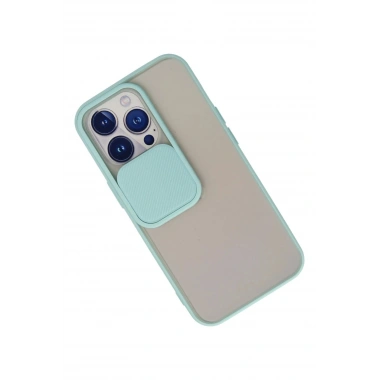 Mey İthalat® iPhone 13 Pro Kılıf Palm Buzlu Kamera Sürgülü Silikon - Turkuaz