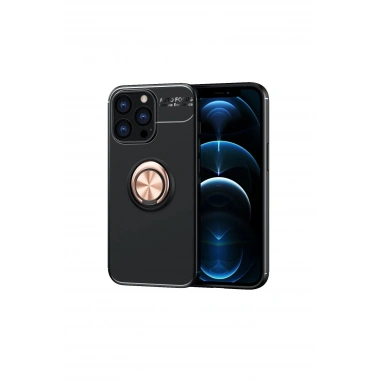 Mey İthalat®  iPhone 13 Pro Kılıf Range Yüzüklü Silikon - Siyah-Gold