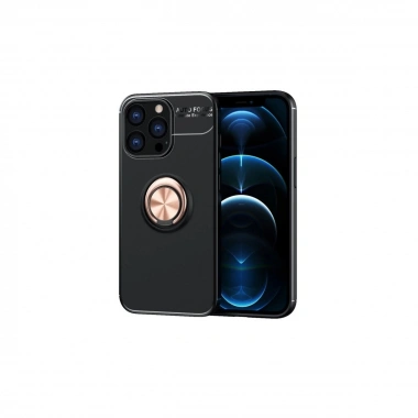 Mey İthalat®  iPhone 13 Pro Kılıf Range Yüzüklü Silikon - Siyah-Gold