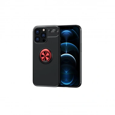 Mey İthalat® iPhone 13 Pro Kılıf Range Yüzüklü Silikon - Siyah-Kırmızı