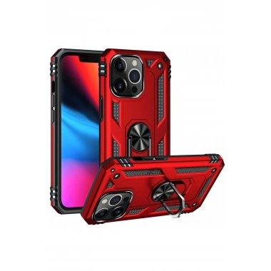 Mey İthalat® iPhone 13 Pro Kılıf Sofya Yüzüklü Silikon Kapak - Kırmızı