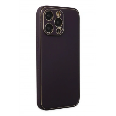 Mey İthalat®  iPhone 13 Pro Max Kılıf Coco Deri Silikon Kapak - Derin Mor