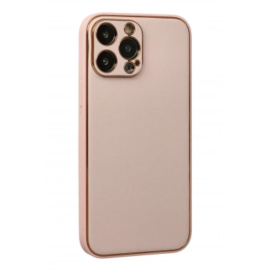 Mey İthalat®  iPhone 13 Pro Max Kılıf Coco Deri Silikon Kapak - Pudra