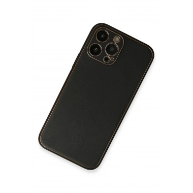 Mey İthalat®  iPhone 13 Pro Max Kılıf Coco Deri Silikon Kapak - Siyah