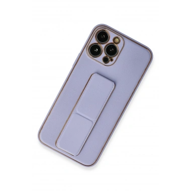 Mey İthalat®  iPhone 13 Pro Max Kılıf Coco Deri Standlı Kapak - Lila