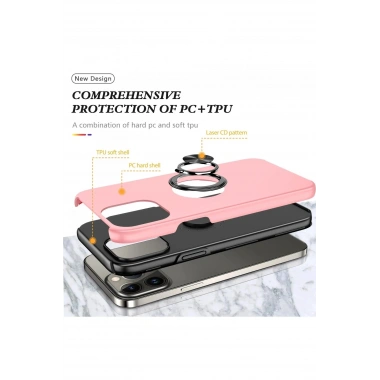 Mey İthalat®  iPhone 13 Pro Max Kılıf Elit Yüzüklü Kapak - Pembe