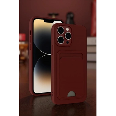 Mey İthalat®  iPhone 13 Pro Max Kılıf Kelvin Kartvizitli Silikon - Kırmızı