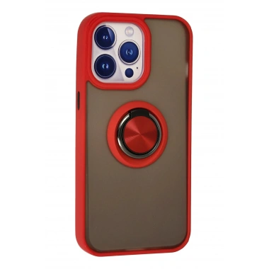 Mey İthalat®  iPhone 13 Pro Max Kılıf Montreal Yüzüklü Silikon Kapak - Kırmızı
