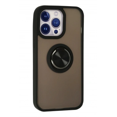 Mey İthalat®  iPhone 13 Pro Max Kılıf Montreal Yüzüklü Silikon Kapak - Siyah