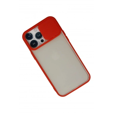 Mey İthalat® iPhone 13 Pro Max Kılıf Palm Buzlu Kamera Sürgülü Silikon - Kırmızı