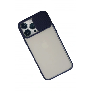 Mey İthalat® iPhone 13 Pro Max Kılıf Palm Buzlu Kamera Sürgülü Silikon - Lacivert