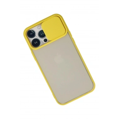 Mey İthalat® iPhone 13 Pro Max Kılıf Palm Buzlu Kamera Sürgülü Silikon - Sarı