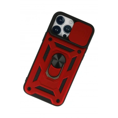 Mey İthalat®  iPhone 13 Pro Max Kılıf Pars Lens Yüzüklü Silikon - Kırmızı