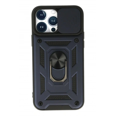 Mey İthalat®  iPhone 13 Pro Max Kılıf Pars Lens Yüzüklü Silikon - Lacivert