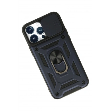 Mey İthalat®  iPhone 13 Pro Max Kılıf Pars Lens Yüzüklü Silikon - Lacivert