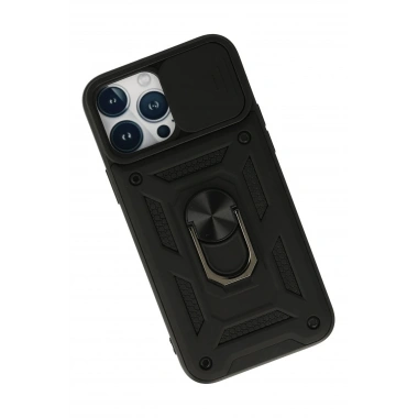 Mey İthalat®  iPhone 13 Pro Max Kılıf Pars Lens Yüzüklü Silikon - Siyah