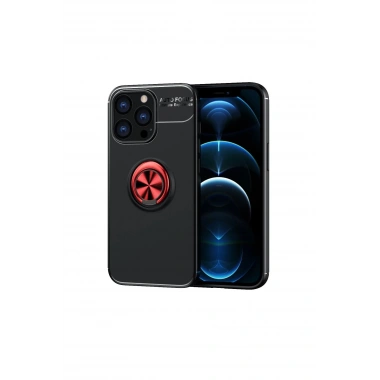Mey İthalat® iPhone 13 Pro Max Kılıf Range Yüzüklü Silikon - Siyah-Kırmızı