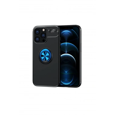 Mey İthalat® iPhone 13 Pro Max Kılıf Range Yüzüklü Silikon - Siyah-Mavi