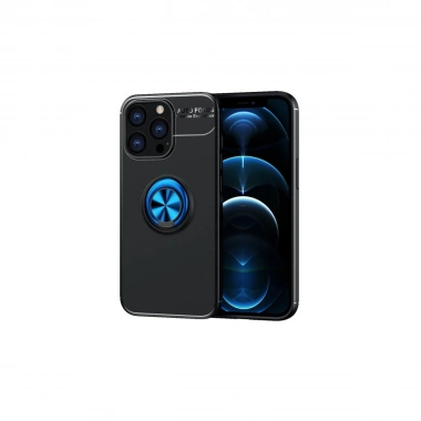 Mey İthalat® iPhone 13 Pro Max Kılıf Range Yüzüklü Silikon - Siyah-Mavi