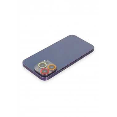 Mey İthalat® iPhone 13 Pro Max Renkli Kamera Lens Koruma Cam - Turuncu-Kırmızı