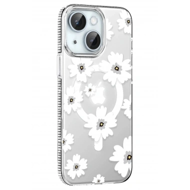 Mey İthalat®   iPhone 14 Floral Magsafe Kapak - Beyaz