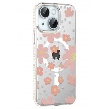 Mey İthalat®   iPhone 14 Floral Magsafe Kapak - Pembe