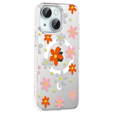 Mey İthalat®   iPhone 14 Floral Magsafe Kapak - Turuncu