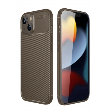 Mey İthalat®  iPhone 14 Kılıf Auto Focus Karbon Kapak - Kahverengi