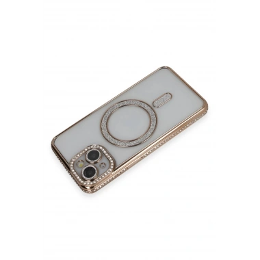Mey İthalat®  iPhone 14 Kılıf Joke Simli Magneticsafe Kılıf - Gold