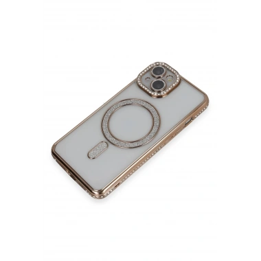 Mey İthalat®  iPhone 14 Kılıf Joke Simli Magneticsafe Kılıf - Gold
