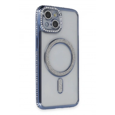 Mey İthalat®  iPhone 14 Kılıf Joke Simli Magneticsafe Kılıf - Mavi