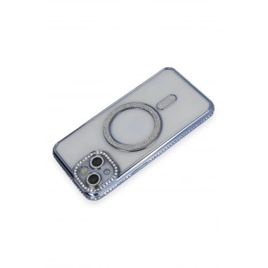 Mey İthalat®  iPhone 14 Kılıf Joke Simli Magneticsafe Kılıf - Mavi