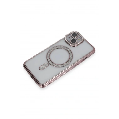 Mey İthalat®  iPhone 14 Kılıf Joke Simli Magneticsafe Kılıf - Pembe