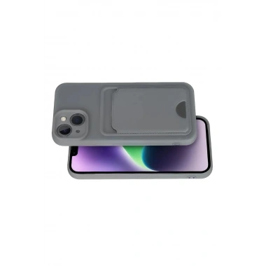 Mey İthalat®  iPhone 14 Kılıf Kelvin Kartvizitli Silikon - Gri