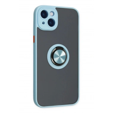 Mey İthalat®  iPhone 14 Kılıf Montreal Yüzüklü Silikon Kapak - Buz Mavi