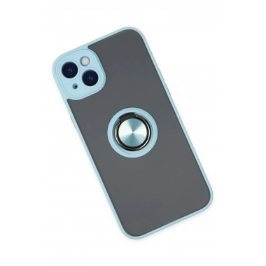 Mey İthalat®  iPhone 14 Kılıf Montreal Yüzüklü Silikon Kapak - Buz Mavi