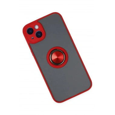 Mey İthalat®  iPhone 14 Kılıf Montreal Yüzüklü Silikon Kapak - Kırmızı