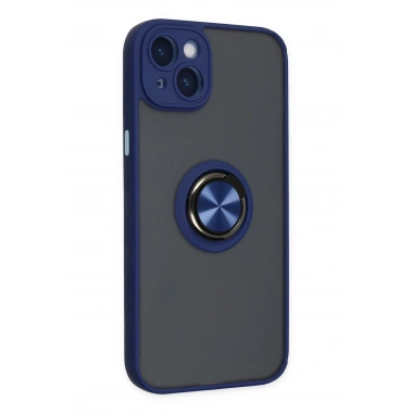 Mey İthalat®  iPhone 14 Kılıf Montreal Yüzüklü Silikon Kapak - Lacivert