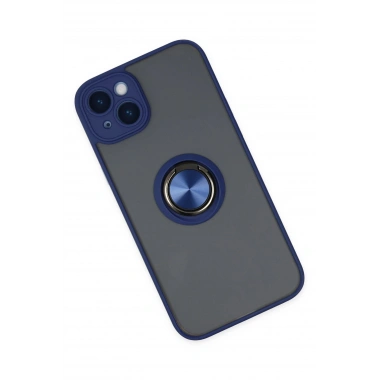 Mey İthalat®  iPhone 14 Kılıf Montreal Yüzüklü Silikon Kapak - Lacivert
