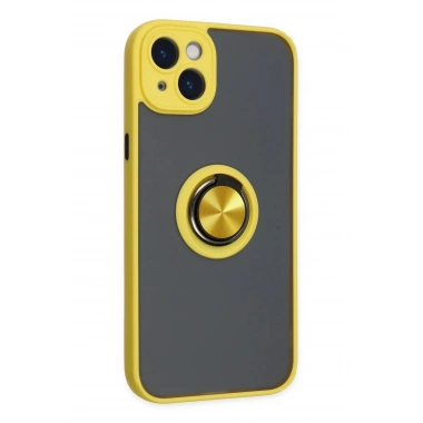 Mey İthalat®  iPhone 14 Kılıf Montreal Yüzüklü Silikon Kapak - Sarı