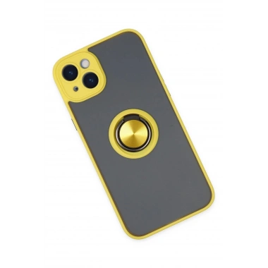 Mey İthalat®  iPhone 14 Kılıf Montreal Yüzüklü Silikon Kapak - Sarı