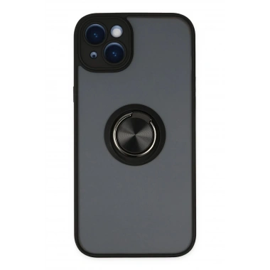 Mey İthalat®  iPhone 14 Kılıf Montreal Yüzüklü Silikon Kapak - Siyah