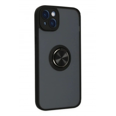 Mey İthalat®  iPhone 14 Kılıf Montreal Yüzüklü Silikon Kapak - Siyah